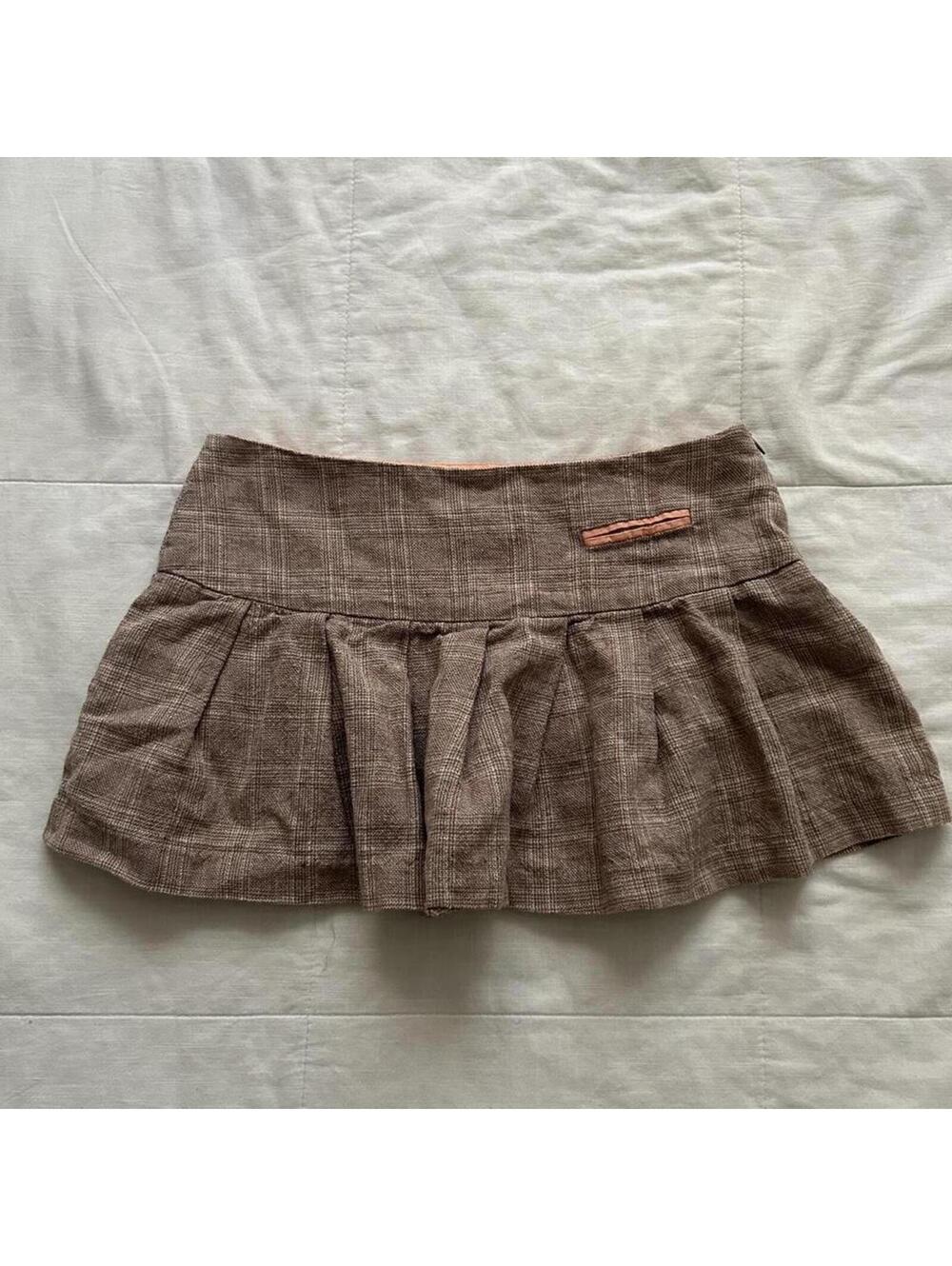 Y2K brown plaid pleated micro mini skirt with pink lining Size small